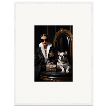 Stylish portrait of a French Bulldog and a person in a quilted coat for Nocturnal Bohemian Dialogue