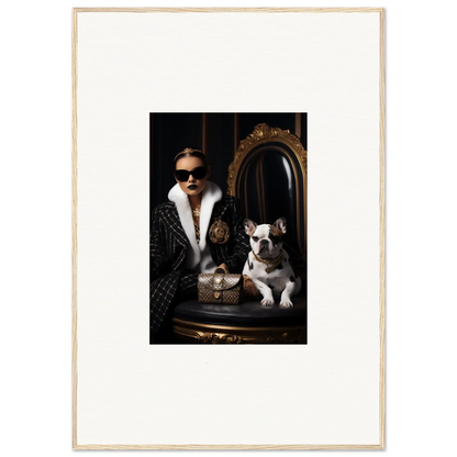 Framed portrait of a stylish person and French Bulldog in Nocturnal Bohemian Dialogue