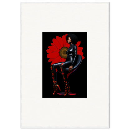 Dramatic figure in shiny black bodysuit, perfect for Petal Goddess canvas print decor