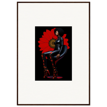 Stylized figure in shiny black outfit for a chic Petal Goddess canvas print