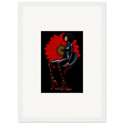 Figure in black bodysuit and red boots, perfect for a Petal Goddess canvas print