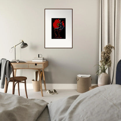 Framed canvas print of Petal Goddess silhouette on vibrant red, perfect room decoration