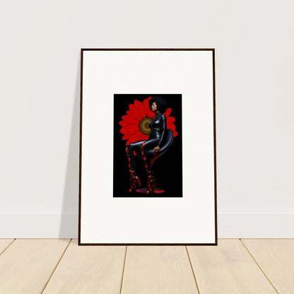 Framed canvas print of a Petal Goddess with red fan shape for stylish room decoration