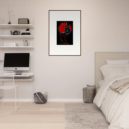 Framed canvas print of a red and black Petal Goddess for stylish room decoration