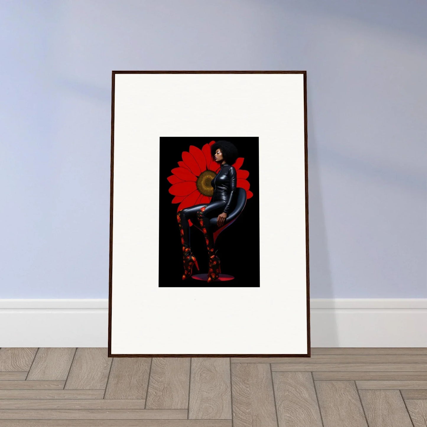 Framed canvas print of a red and black Petal Goddess flamenco dancer for room decoration