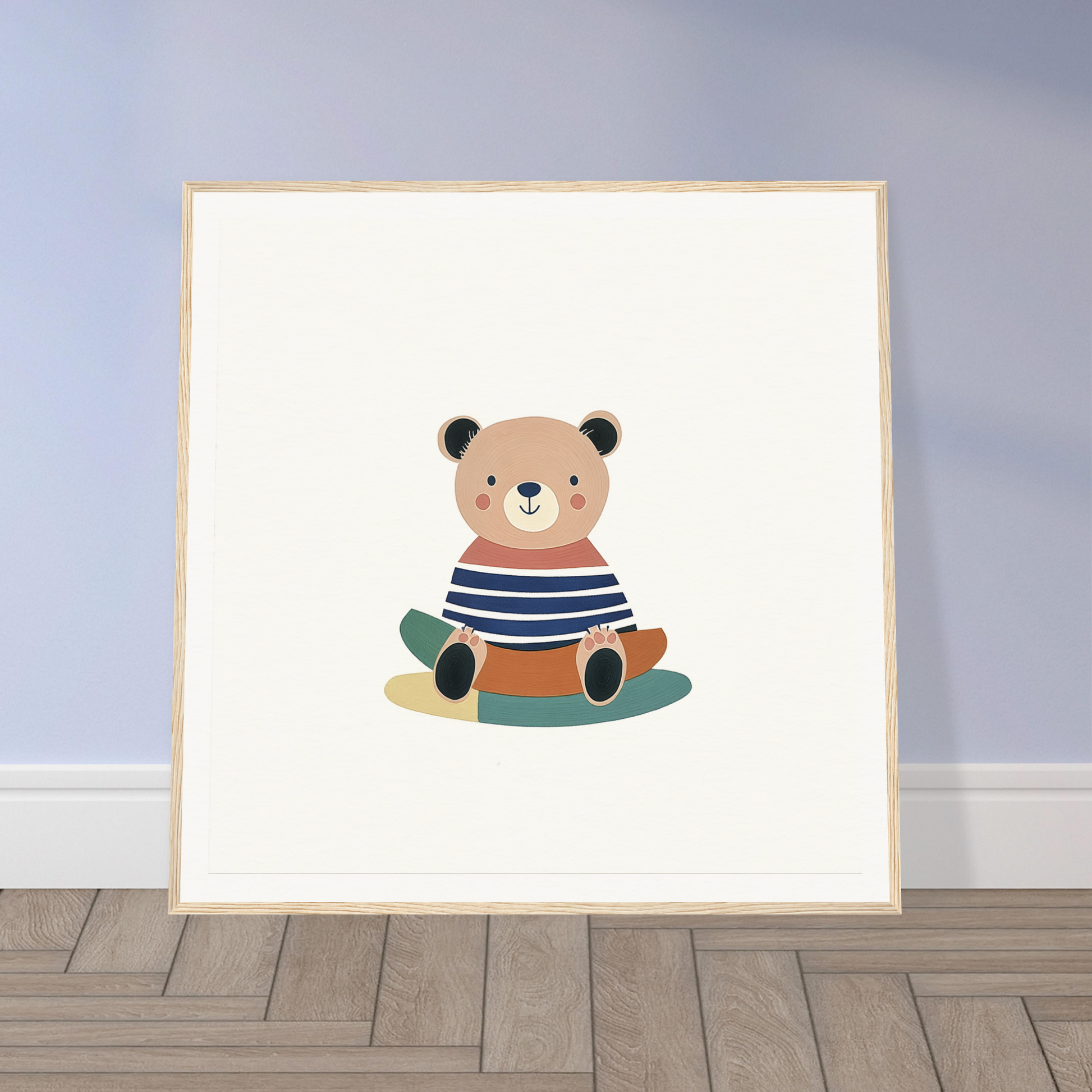 Cute cartoon teddy bear in a navy striped shirt from Nostalgic Teddy Reverie