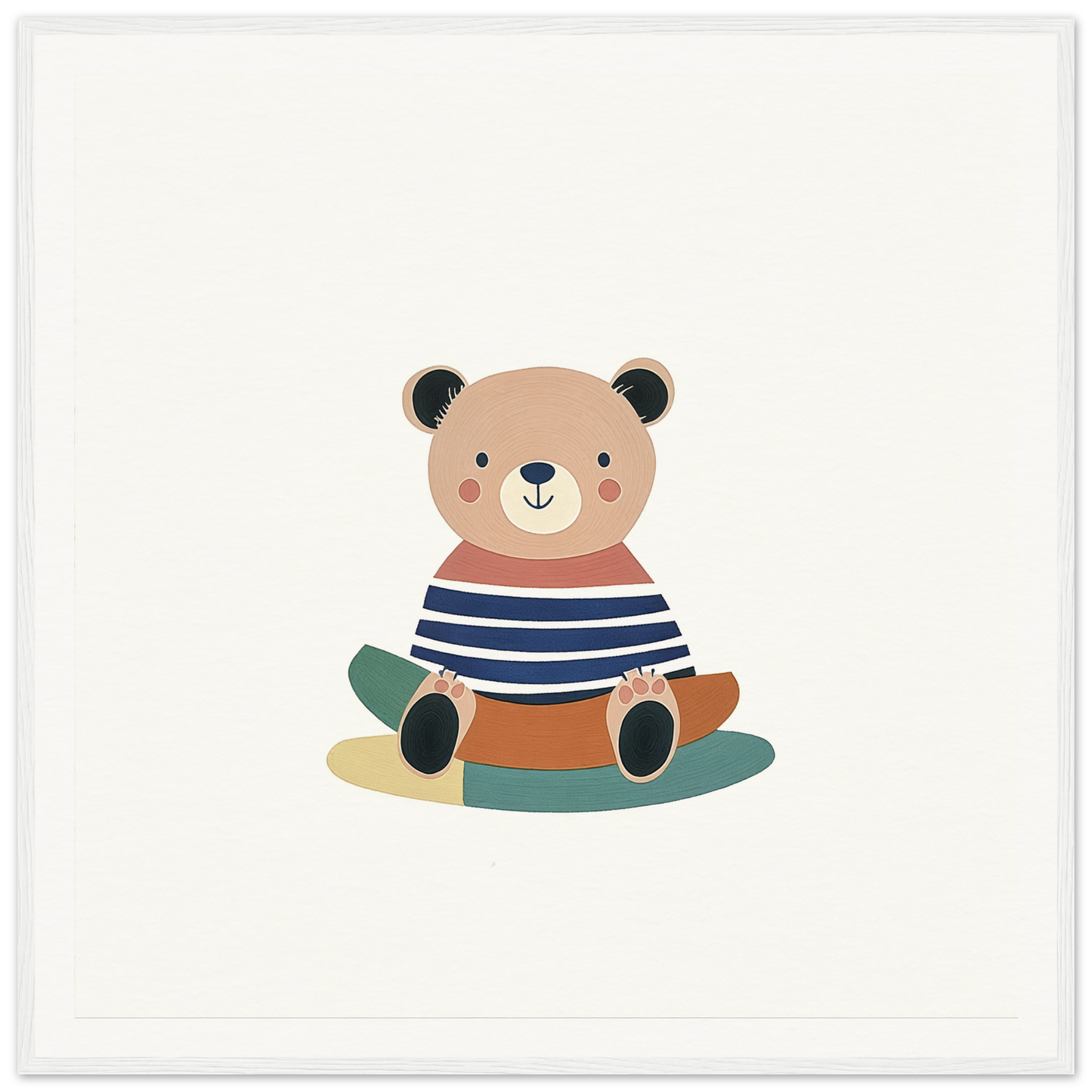 Cute cartoon bear in navy striped shirt from Nostalgic Teddy Reverie