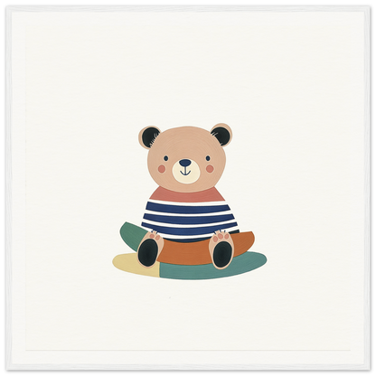 Cute cartoon bear in navy striped shirt from Nostalgic Teddy Reverie