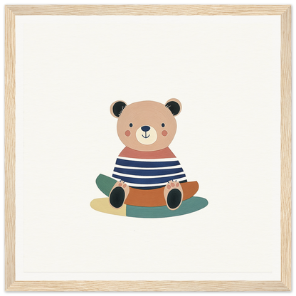 Cute cartoon bear in navy striped shirt from Nostalgic Teddy Reverie collection