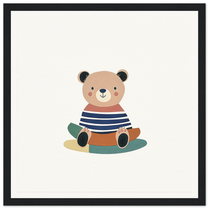 Cute cartoon bear in a navy and white striped shirt from Nostalgic Teddy Reverie