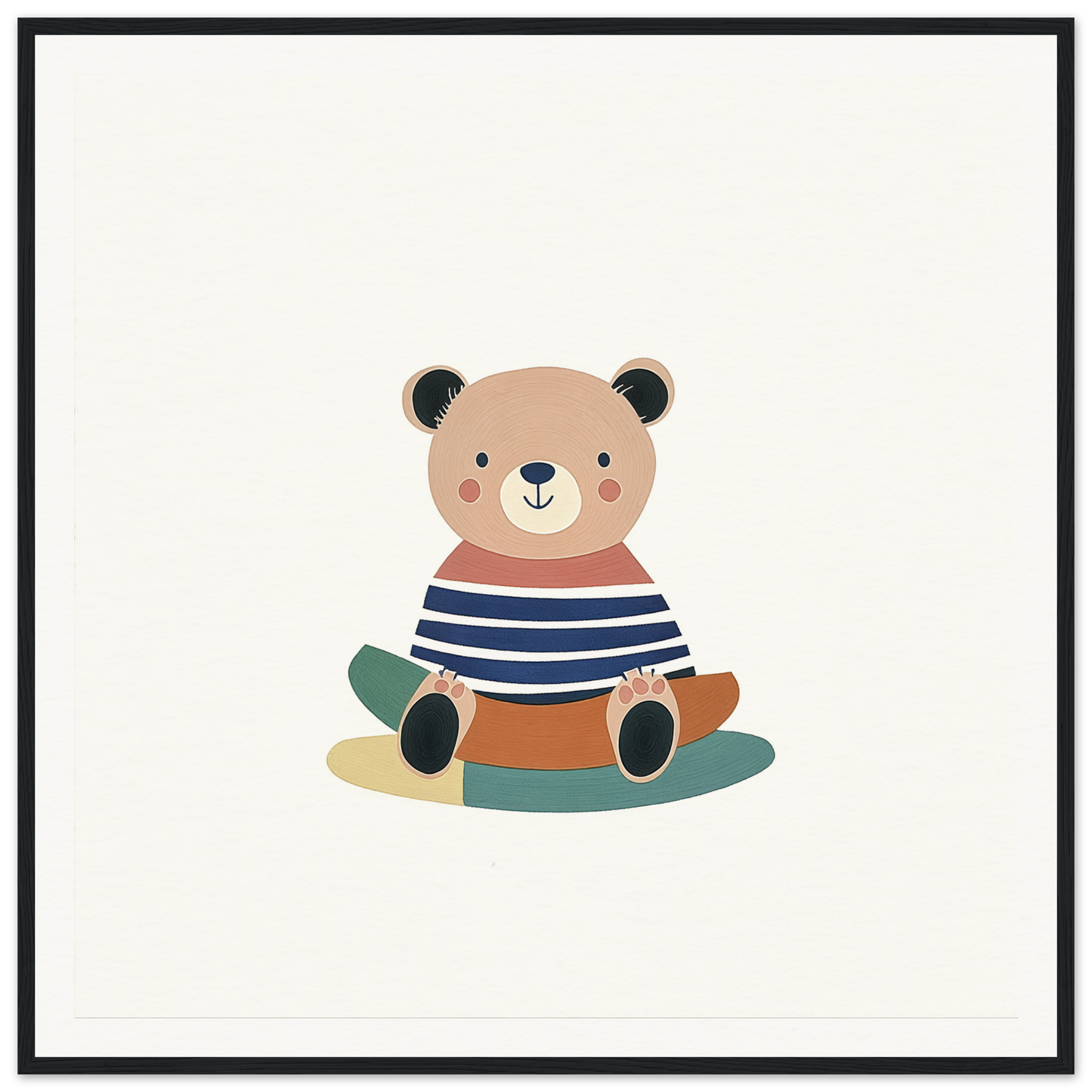 Cartoon teddy bear in blue and white striped shirt from Nostalgic Teddy Reverie