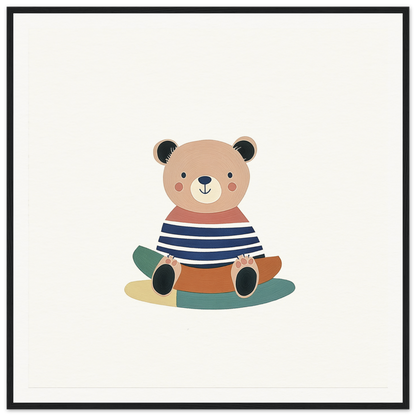 Cartoon teddy bear in blue and white striped shirt from Nostalgic Teddy Reverie