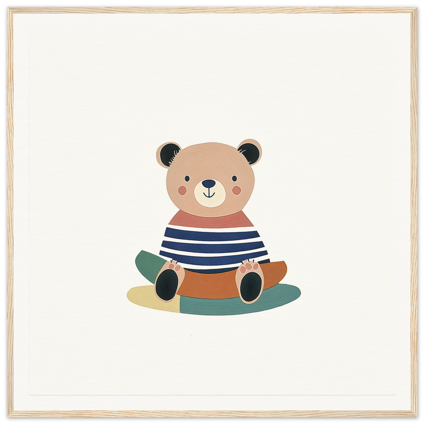 Cute cartoon bear in navy striped shirt for Nostalgic Teddy Reverie collection