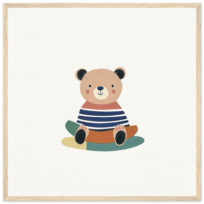 Cute cartoon bear in navy striped shirt from Nostalgic Teddy Reverie collection