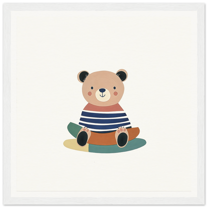 Cute cartoon bear in blue striped shirt from Nostalgic Teddy Reverie collection