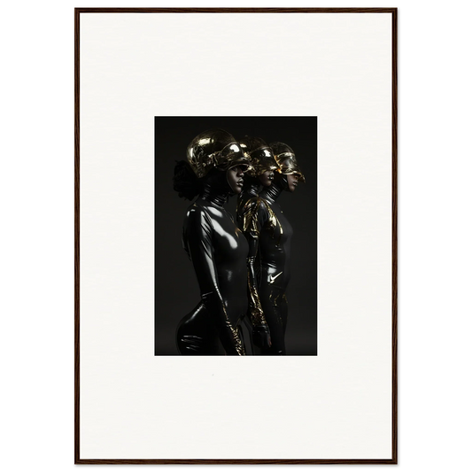 Dark metallic sculpture depicting multiple human-like figures merged together.