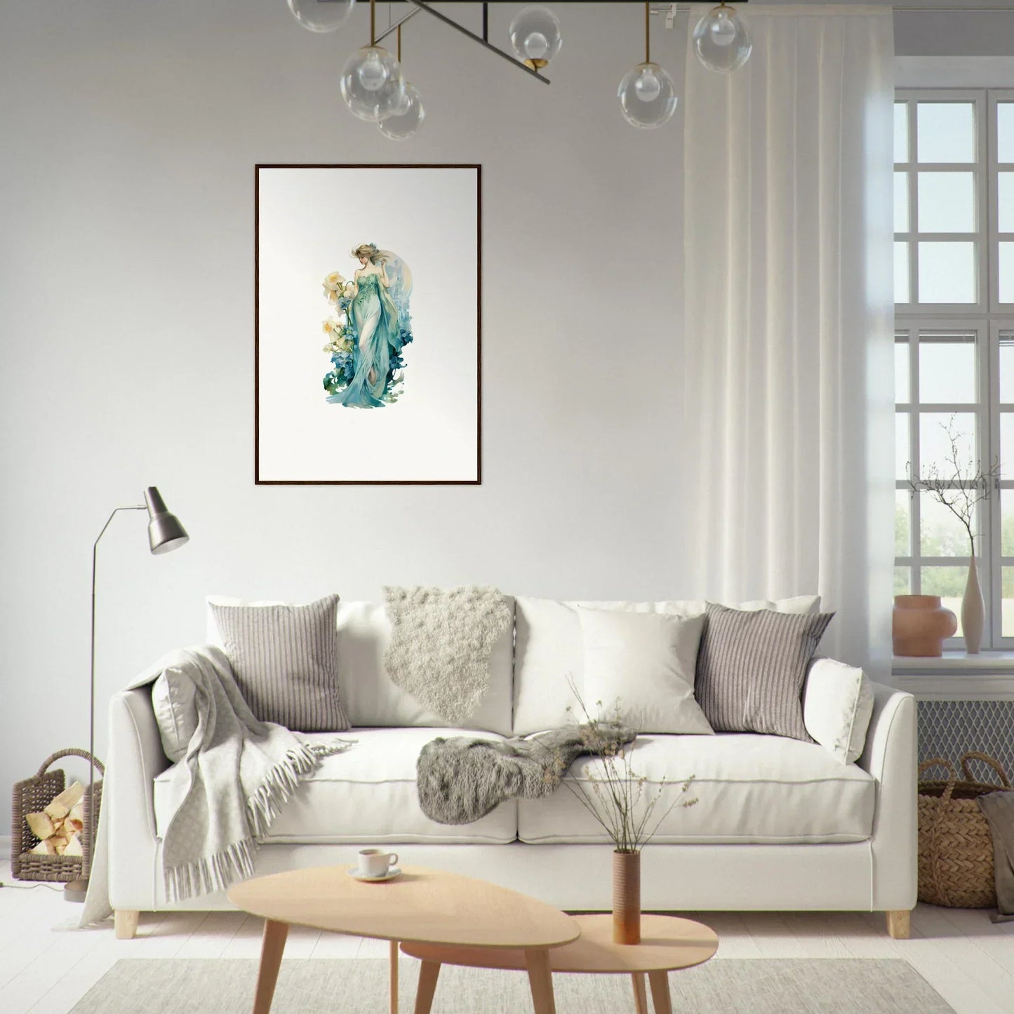 Cozy White Sofa with Throw Pillows for Nymphic Etherwaves Room Decoration