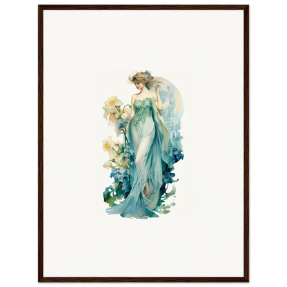 Elegant woman in turquoise gown for Nymphic Etherwaves room decoration canvas print