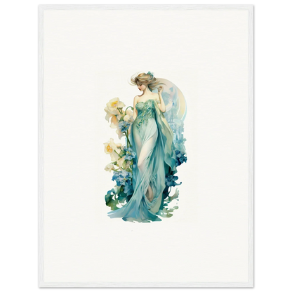 Ethereal female in aqua gown with flowers, perfect for Nymphic Etherwaves room decoration canvas print