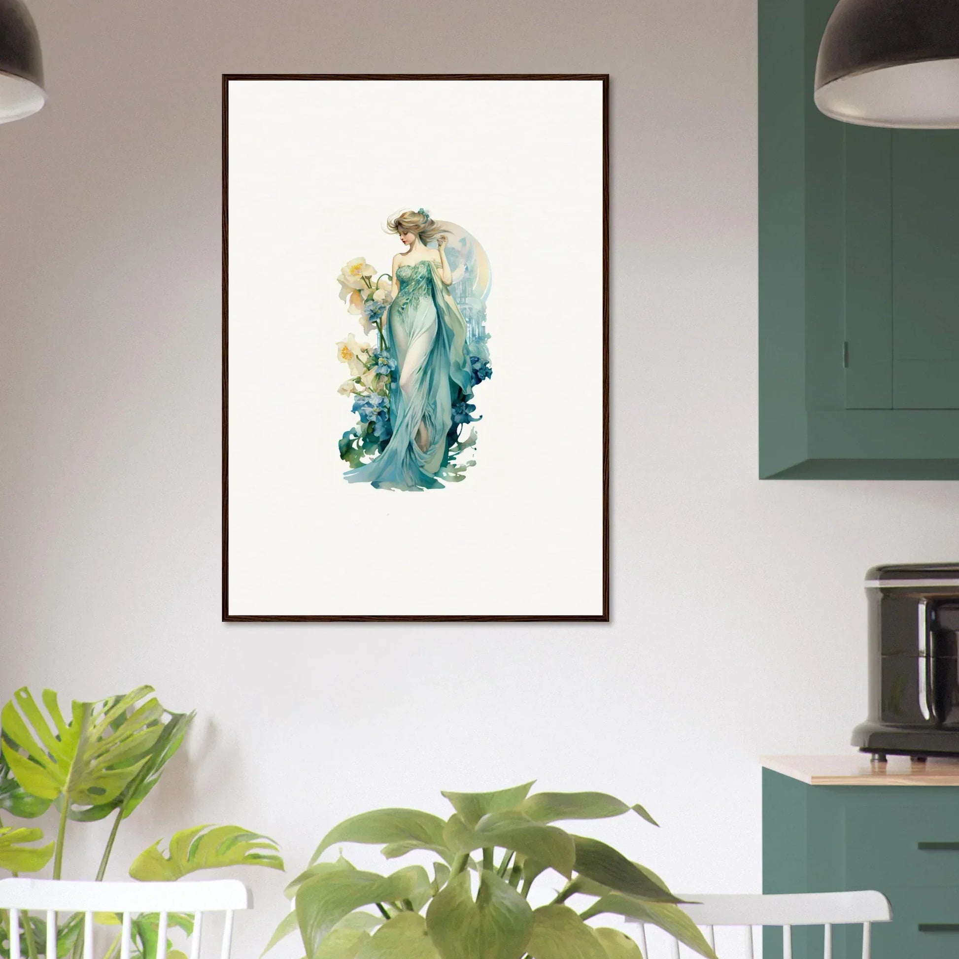 Framed canvas print of a Nymphic Etherwaves angel figure for vibrant room decoration