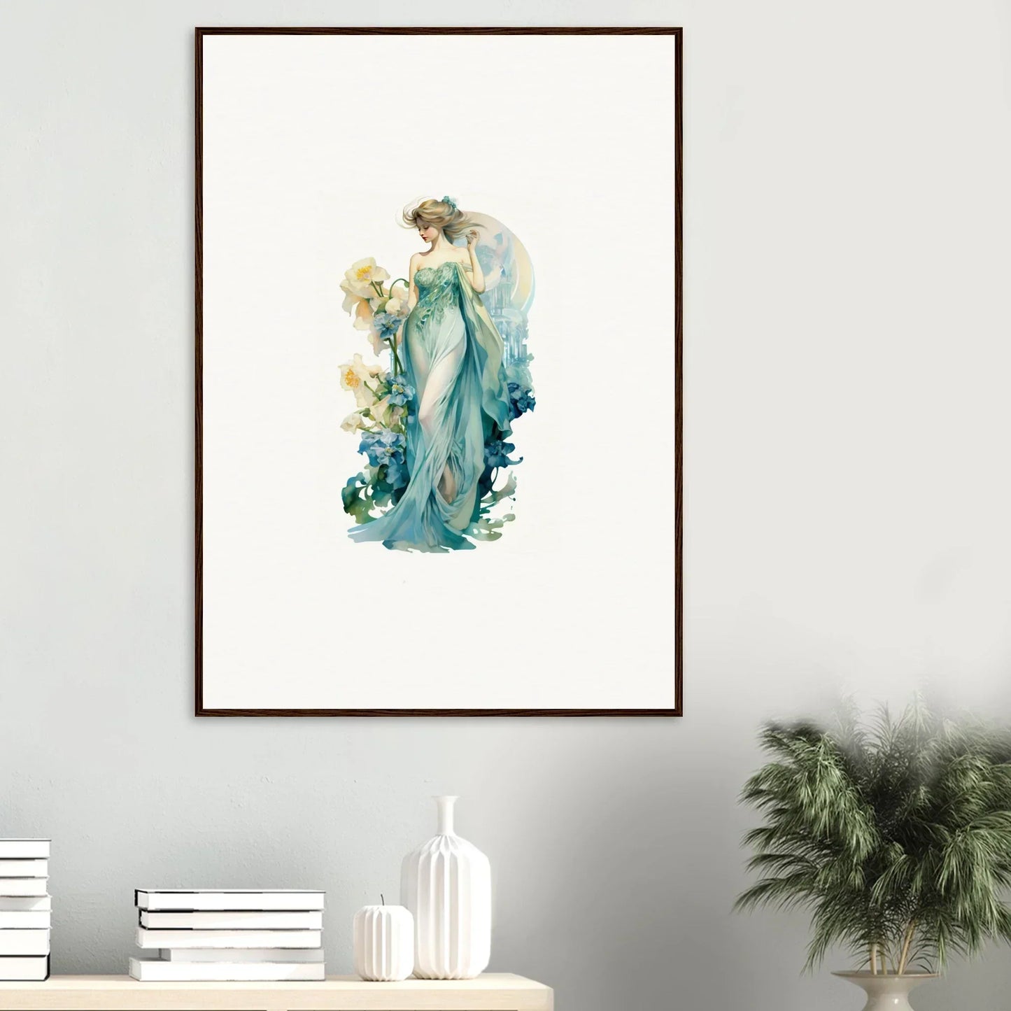 Ethereal angel figure in blue robes, perfect for Nymphic Etherwaves room decoration canvas print