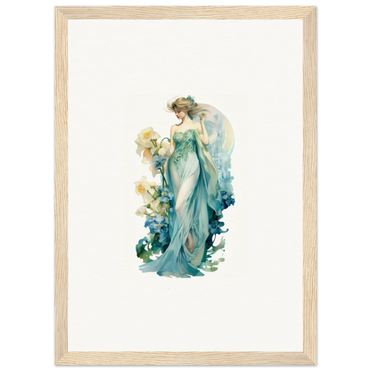 Elegant woman in turquoise gown for Nymphic Etherwaves room decoration canvas print