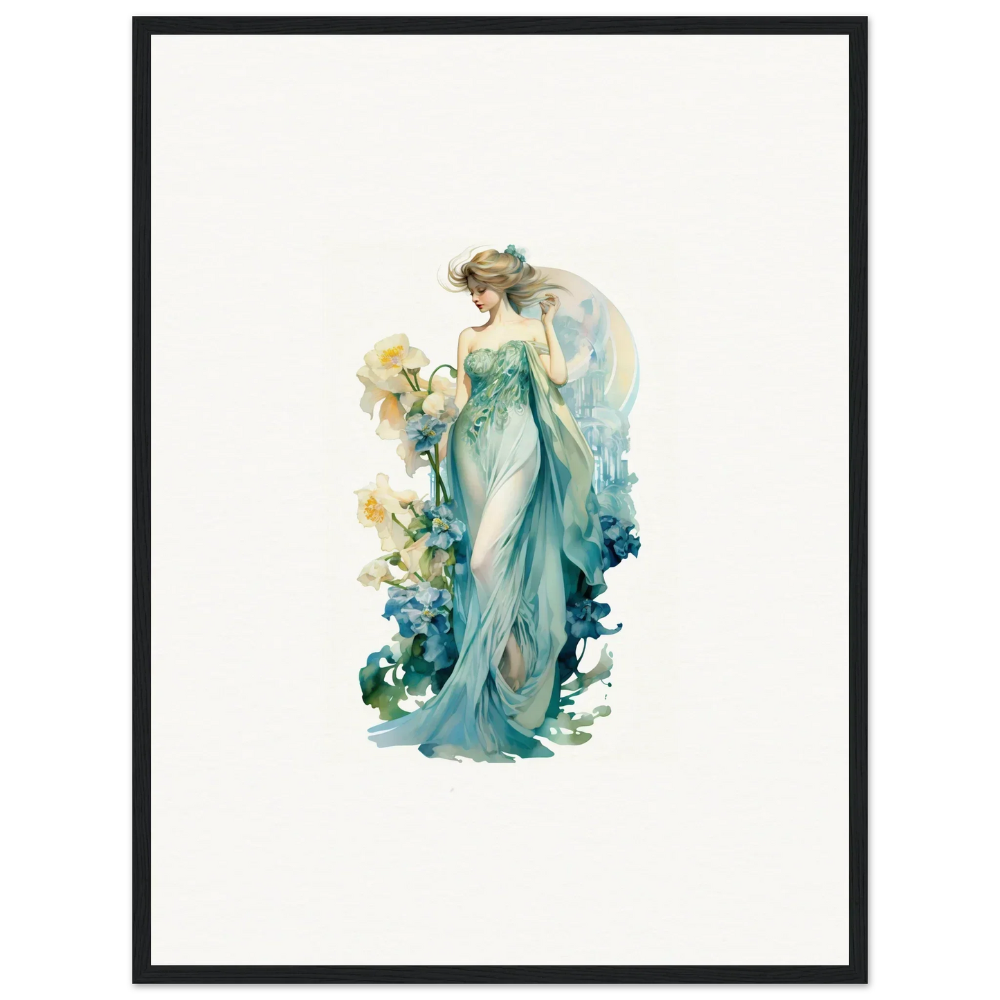 Ethereal female figure in turquoise gown for Nymphic Etherwaves room decoration canvas print