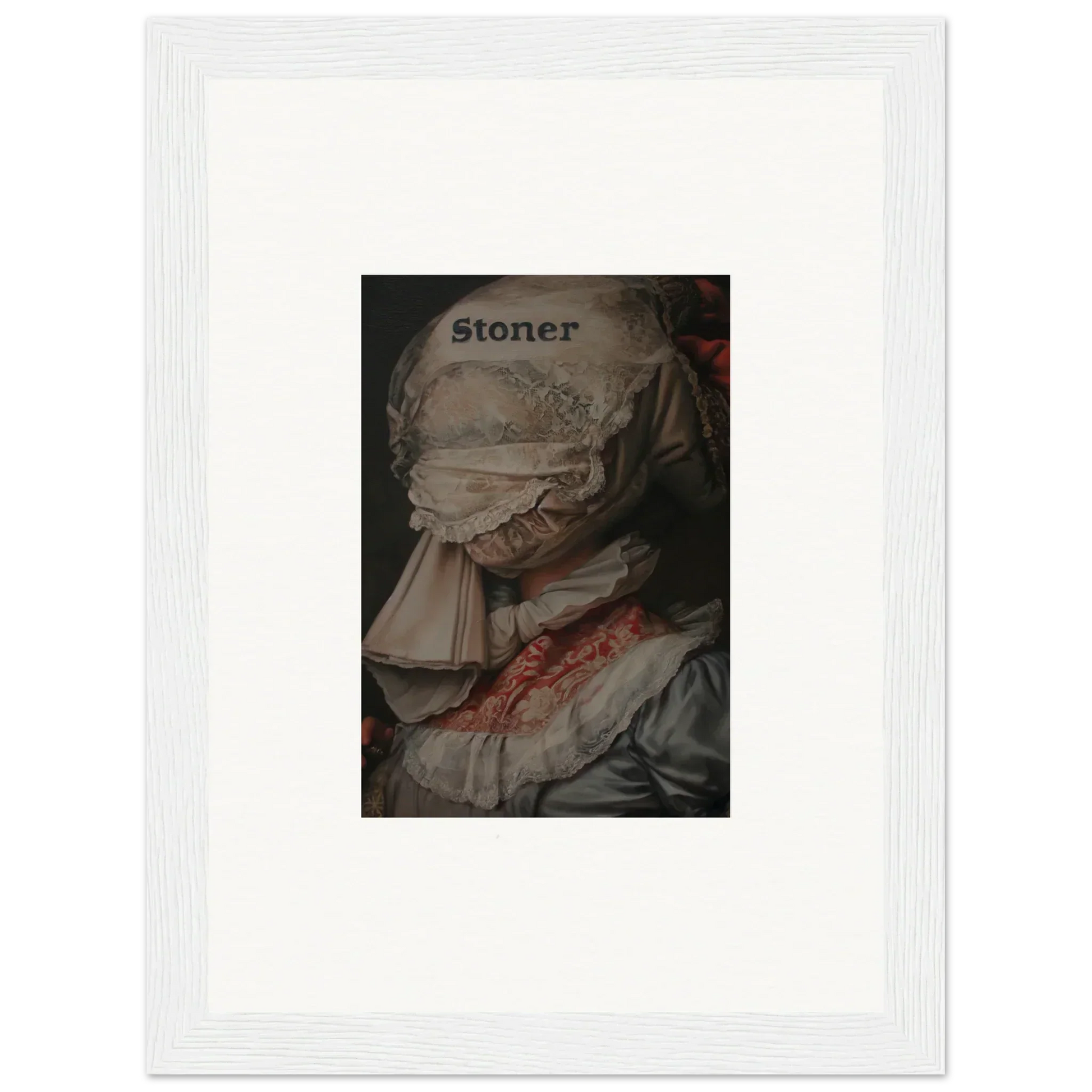 Framed canvas print of a historical figure with stoner overlay for unique room decoration