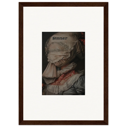 Framed artwork of classical portrait with stoner overlay for Orchid Reverie room decoration