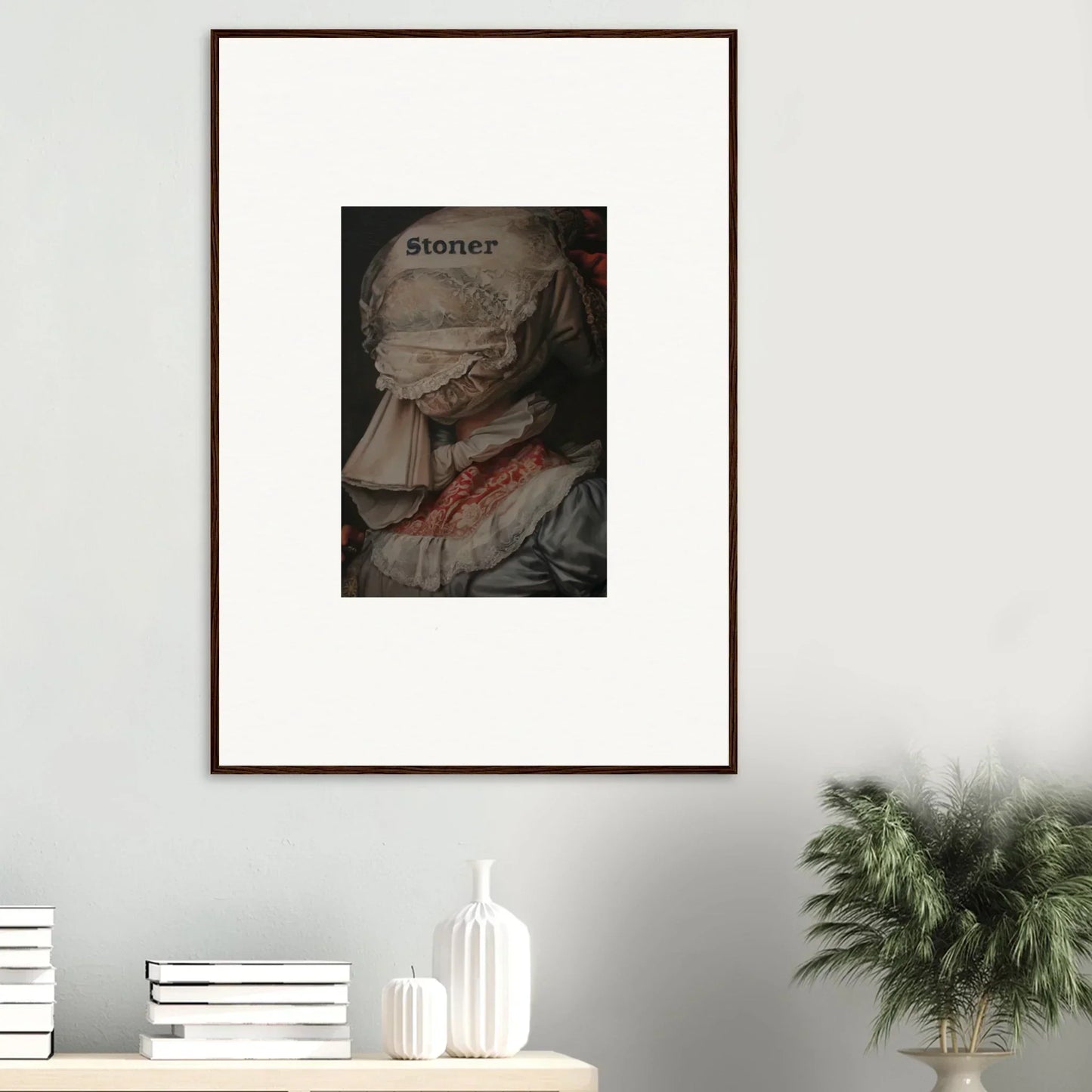 Framed canvas print of a person in a stoner cap with a bloody wound for orchid reverie room decoration