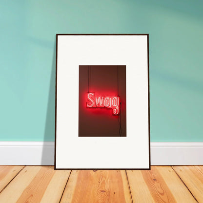 Framed wall art of a red neon Swag sign for stylish Room Decor in Slips Viadvent