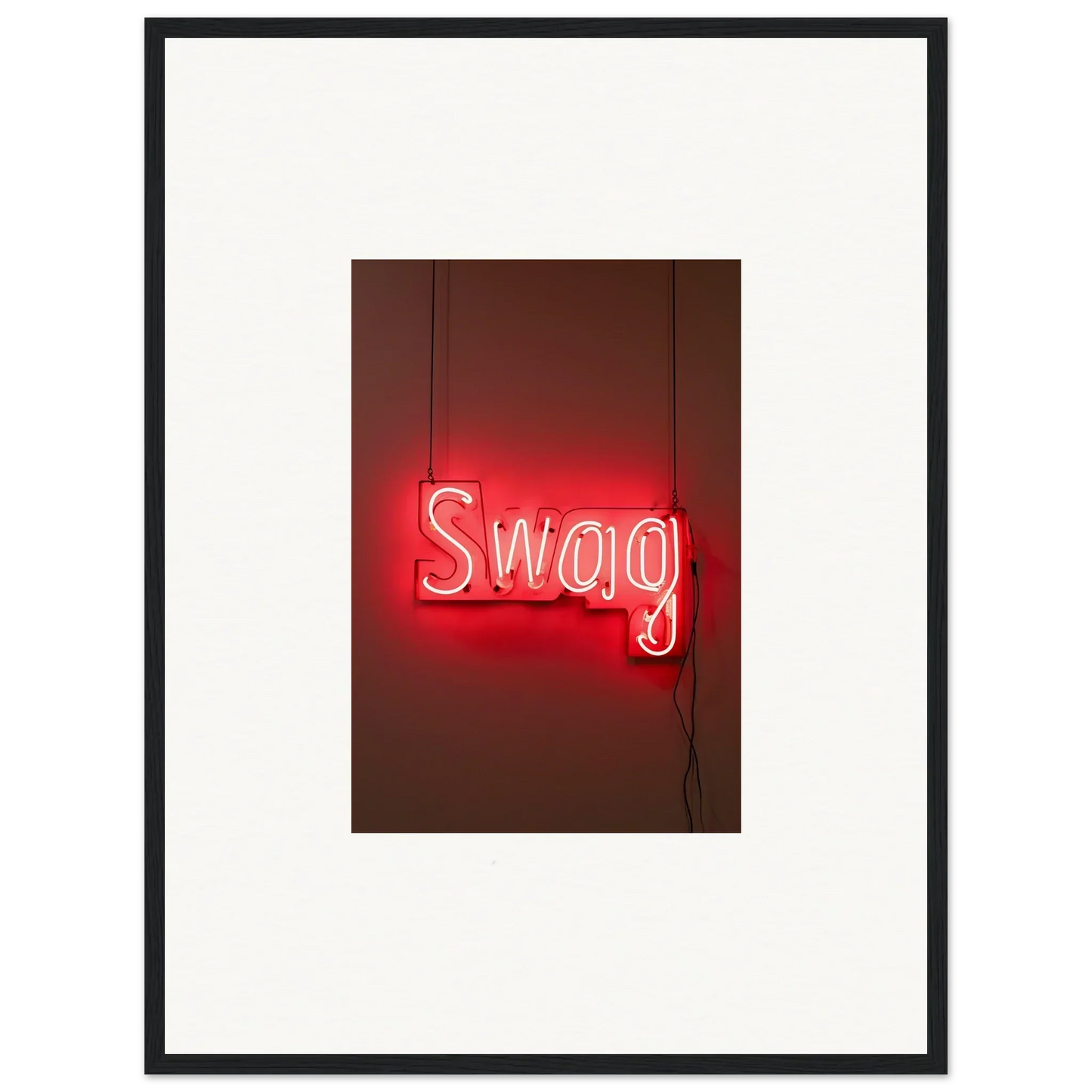 Neon Swag sign in red glowing letters for stylish Room Decor and Framed Wall Art