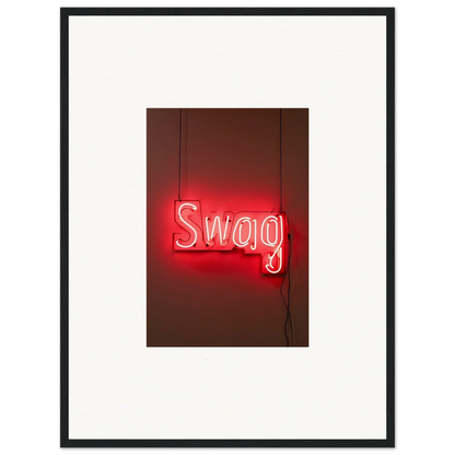 Neon Swag sign in red glowing letters for stylish Room Decor and Framed Wall Art