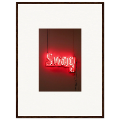 Neon Swag sign in red for cool room decor and framed wall art for Slips Viadvent