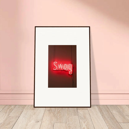 Framed wall art of a neon red Swag sign for stylish Room Decor and Occasions Slips Viadvent