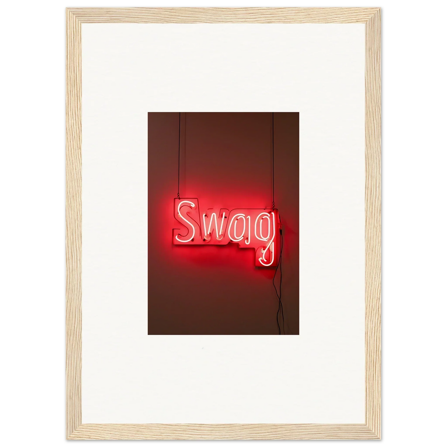 Neon Swag sign in glowing red, perfect for slips Viadvent room decor or framed wall art