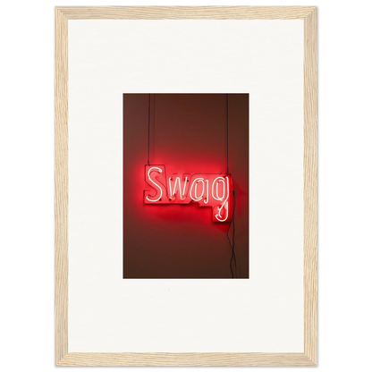 Neon Swag sign in glowing red, perfect for slips Viadvent room decor or framed wall art