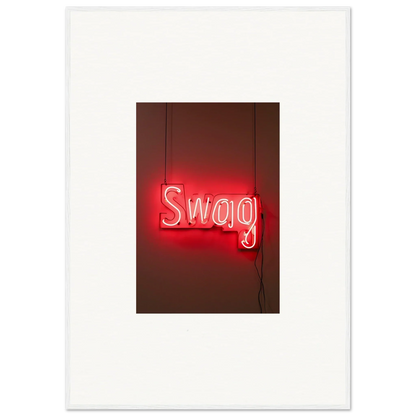 Neon sign reading Swag in red glowing letters for stylish Room Decor and Framed Wall Art