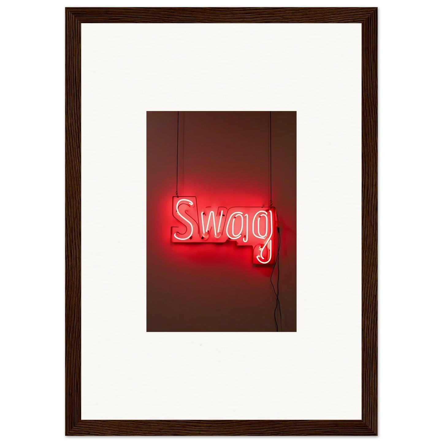 Neon sign reading Swag in red, perfect for Room Decor and framed wall art for Slips Viadvent