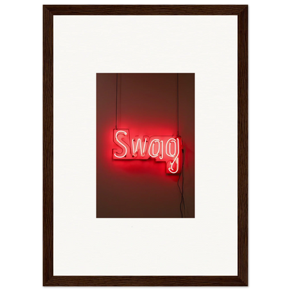 Neon sign reading Swag in red, perfect for Room Decor and framed wall art for Slips Viadvent