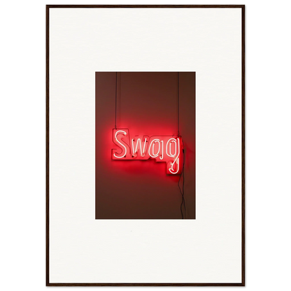 Neon red Swag sign in cursive for stylish room decor and framed wall art