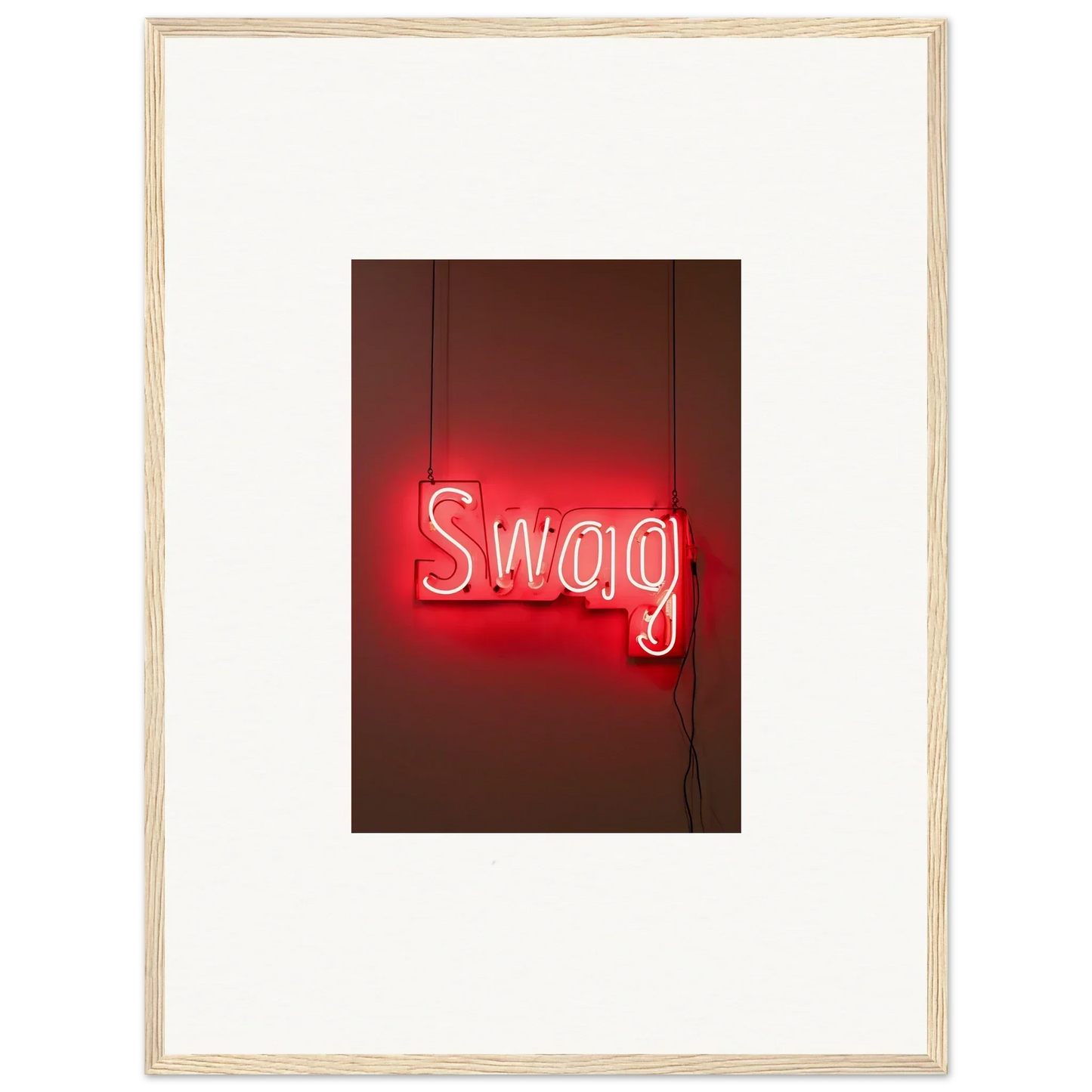 Neon red Swag sign in cursive for trendy Room Decor framed wall art Slips Viadvent