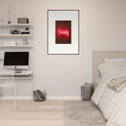 Framed wall art of a red neon Shhh sign, perfect for Occasions Slips Viadvent room decor