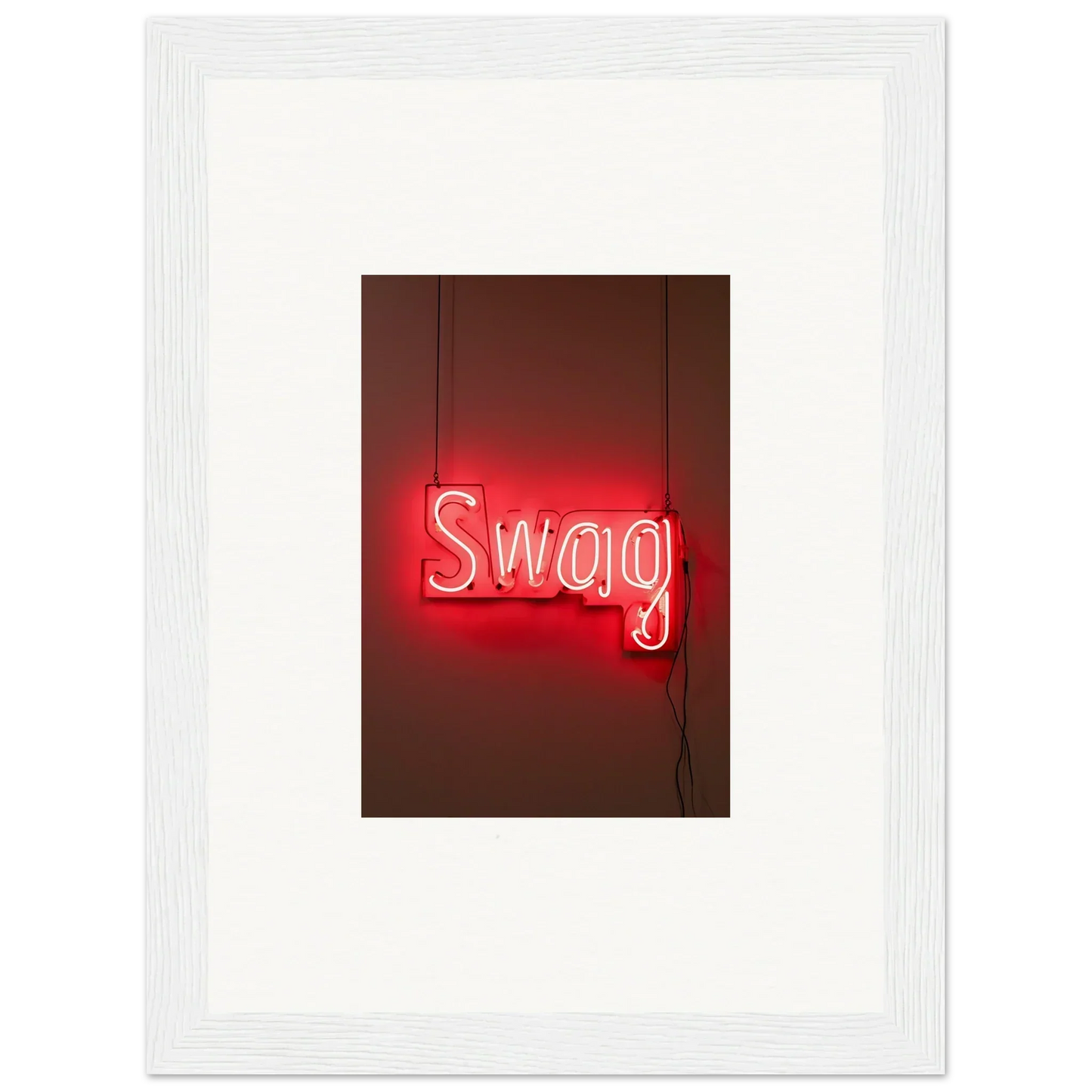 Neon red Swag sign in cursive for stylish room decor and framed wall art with Slips Viadvent