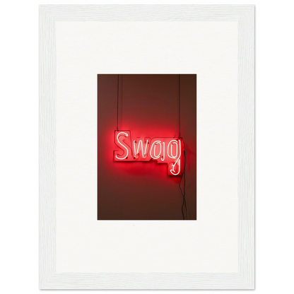 Neon red Swag sign in cursive for stylish room decor and framed wall art with Slips Viadvent