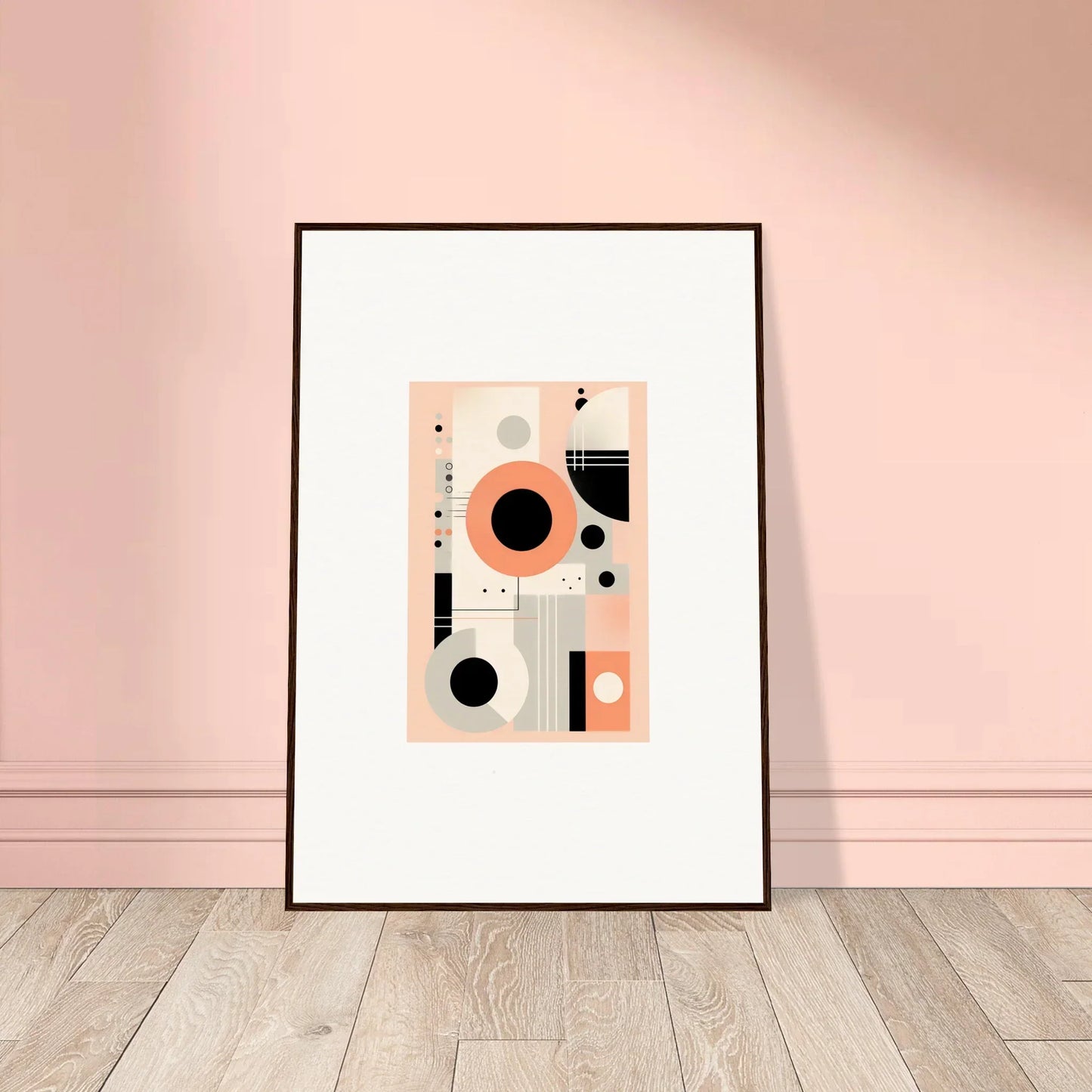 Framed Odyssey Dreamscape Unveiled art with peach and black geometric shapes