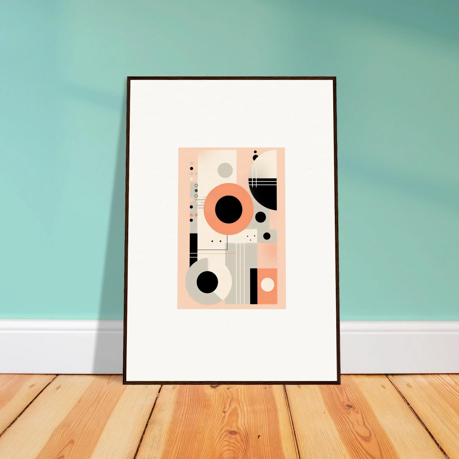 Framed Odyssey Dreamscape Unveiled art print with black and peach geometric shapes