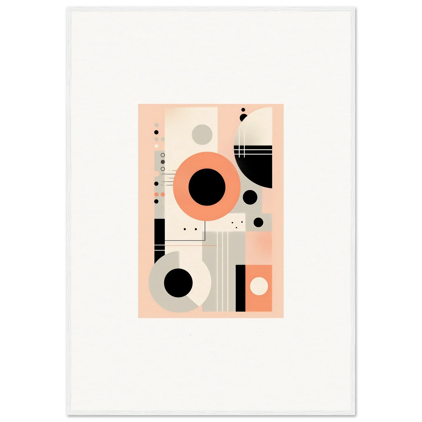 Abstract geometric art of circles and shapes in peach, black, and gray for Odyssey Dreamscape Unveiled