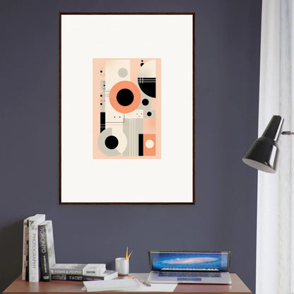 Abstract geometric art print Odyssey Dreamscape Unveiled with black and coral circles