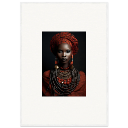 Portrait of traditional African jewelry and red head wrap for Ondine Atrium Accoutrements